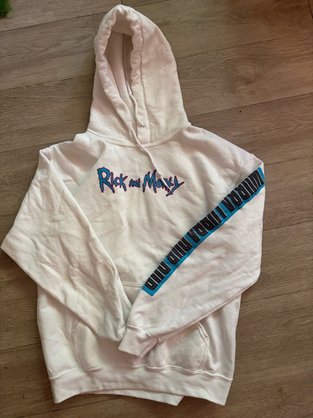 Rick and Morty White Graphic Hoodie with Blue Accent
